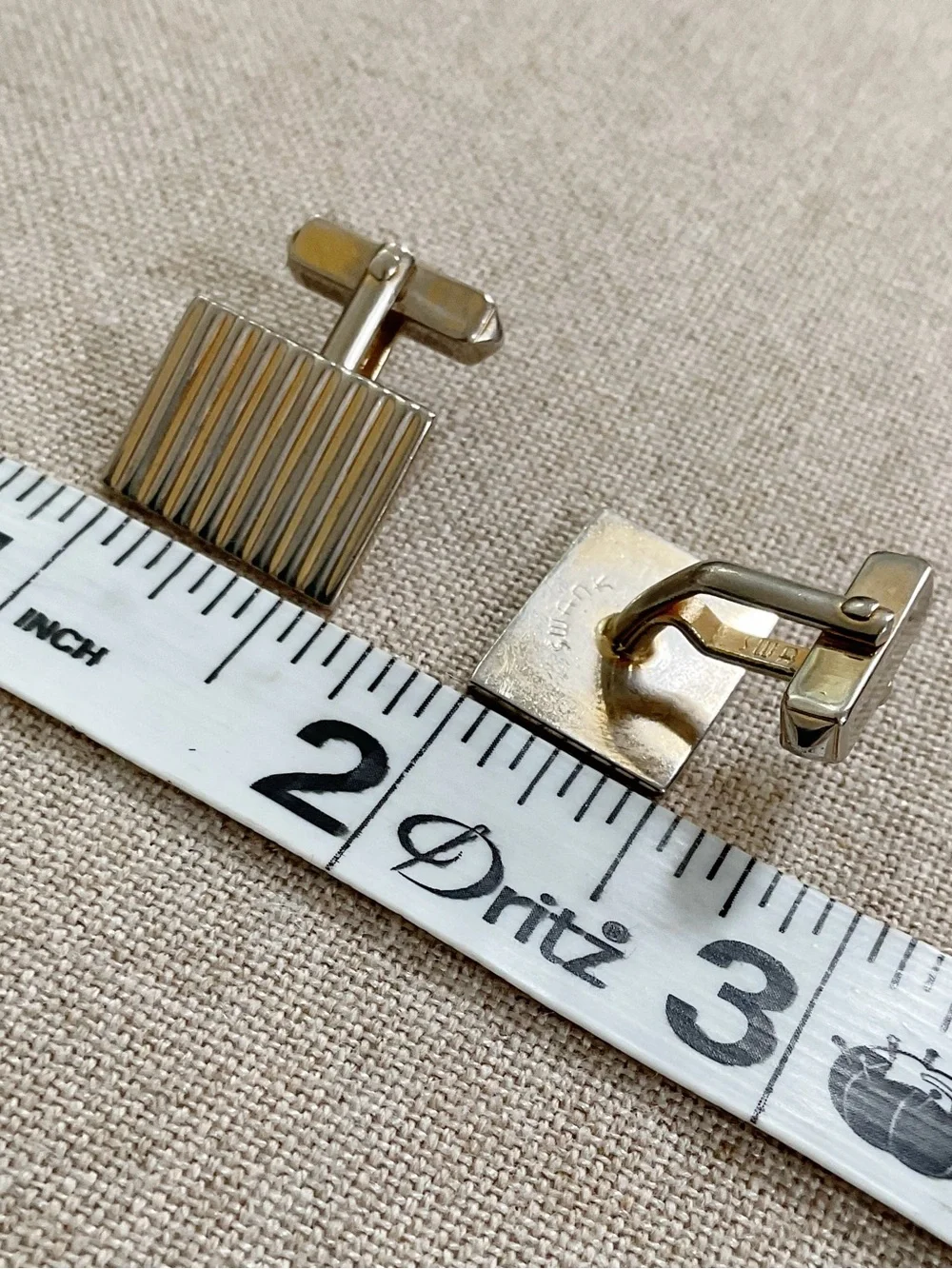 Vintage Swank Two-Tone Ribbed Rectangular Cufflinks